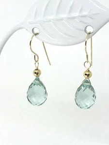 14k Gelbgold facettierte Sim. Aquamarin Briolette Ohrhänger - Bild 1 von 5