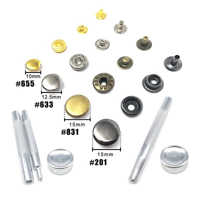 25sets 10/12.5/15mm Clothes Bag Coat Press Fastener Stud Snap Button Popper Tool - Image 1 of 4