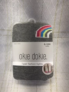 NEW Okie Dokie Baby Girls 6-12 Months Fashion Tights Gray Grey Rainbows - Picture 1 of 5