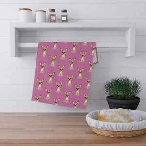 Asciugamano da tè rosa per cuccioli di chihuahua, decorazione asciugamani da cucina carini, regalo amante dei cani - Foto 1 di 5
