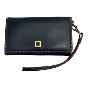 Lodis Women's Wallet Leather Card Case Black Red Trim Wristlet
