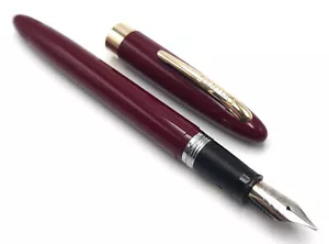 VINTAGE c1955 RESTORED SHEAFFER SPECIAL BURGUNDY SNORKEL FOUNTAIN PEN PdAg M - Picture 1 of 15