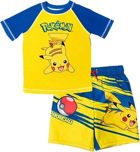 Pokémon ☆ Pokemon Boys' Rash Guard & Swim Trunks Set ☆ Boys 7, 8, 10/12 - Picture 1 of 4