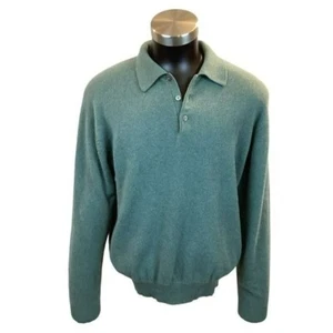 Woods & Gray Mens Large 100% Cashmere Three Button Sweater Dusty Green - Picture 1 of 10
