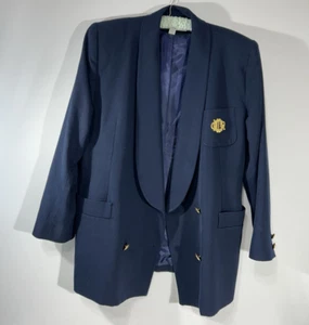 Vintage Christian Dior Blazer Size 14 Women Navy Blue Classic Blazer * - Picture 1 of 7