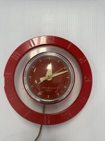 Vintage General Electric Telechron Space Age Red Wall Clock. Flying Saucer Look Cover