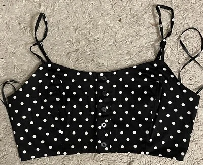 FOREVER 21 black white polka dot sleeveless crop top large l - Image 1 of 4