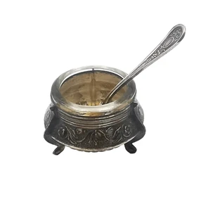 Salero vintage URSS años 50-60, cuproníquel plateado y vidrio, hecho a mano - Imagen 1 de 8