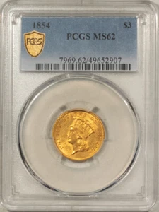 1854 $3 GOLD PRINCESS - PCGS MS-62, ATTRACTIVE FIRST-YEAR EXAMPLE - Picture 1 of 3