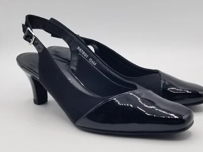 ROSE PETALS BY WALKING CRADLES size 6 W  RAMONA black mid-heel slingback pumps - Image 1 of 4