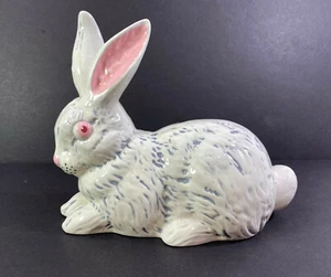 Easter Bunny Rabbit White Gray Pink Detail Sitting 8" Tall Porcelain Ceramic - Picture 1 of 11