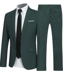Traje Slim Fit 2 Piezas para Hombre Un Botón Verde Oscuro Talla Grande - Imagen 1 de 7