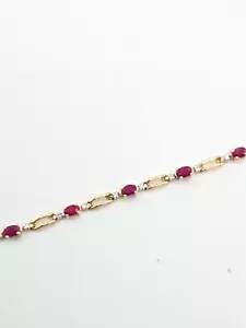 NEW 14kt Yellow Gold Genuine Ruby & Diamond 7" Gemstone Bracelet 6.3 Grams - Picture 1 of 14