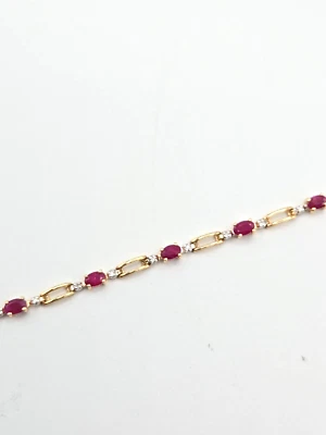 NEW 14kt Yellow Gold Genuine Ruby & Diamond 7" Gemstone Bracelet 6.3 Grams - Image 1 of 4