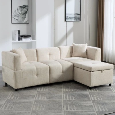 80 Sectional Sofa Couch With Removable Storage Ottoman, Fabric Sofa For Living R - Image 1 of 4