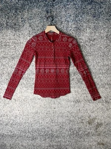 Skims Shirt Womens Medium Red Fair Isle Snowflake Long Sleeve Scallop Hem - Picture 1 of 5