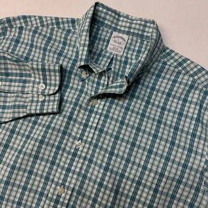 Brooks Brothers Slim Fit Shirt Men's Large Blue Checkered Plaid Button Down - Picture 1 of 7