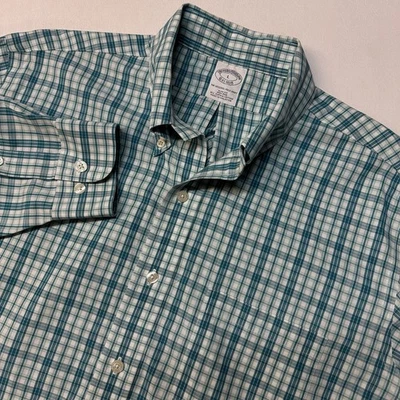 Brooks Brothers Slim Fit Shirt Men's Large Blue Checkered Plaid Button Down - Image 1 of 4