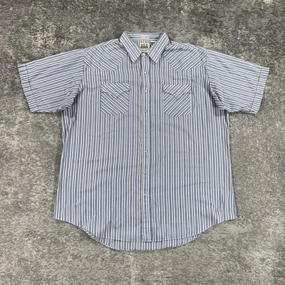 Ely Cattleman Shirt Mens 2XLT Blue Striped Western Pearl Snap Short Sleeve Tall - Image 1 of 4
