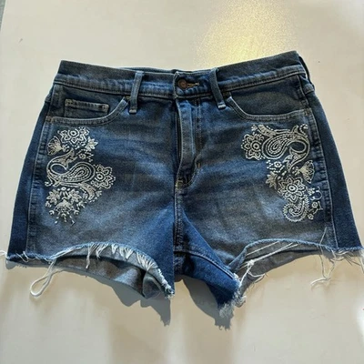 Pantalones Cortos Hollister Tiro Alto Mujer 7 W28 Floral Bordado Azul Denim Foto 1 de 4