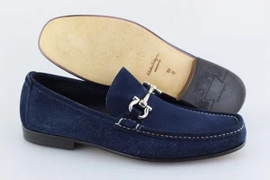 Men's SALVATORE FERRAGAMO 'Giordano' Navy Blue Suede Loafers Size US 9.5 - D - Picture 1 of 6