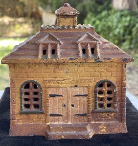 Antique Cast Iron Still Coin Bank Building School House - Picture 1 of 16