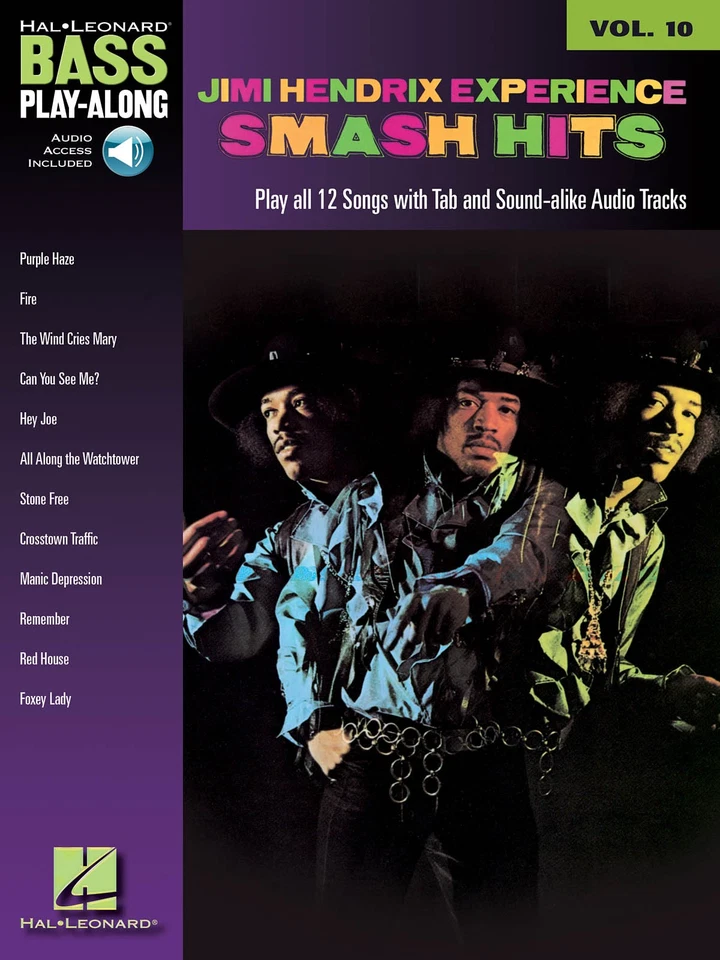 Jimi Hendrix Smash Hits Bass Play-Along Vol 10 Bass Guitar Tab Music Book Audio - Image 1 of 1