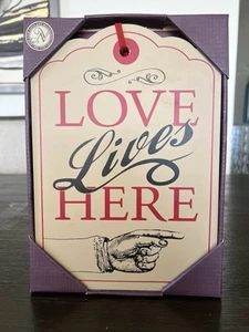 Love Lives Here Wood Decorative Sign Home Decor Hanging Tag Plaque 10”x7” - Picture 1 of 3