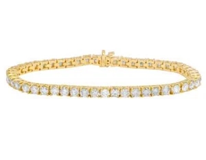 Unisex 14K Yellow Gold 1 Row Prong Tennis Genuine Diamond Bracelet 13.5ct 4MM 8" - Picture 1 of 4