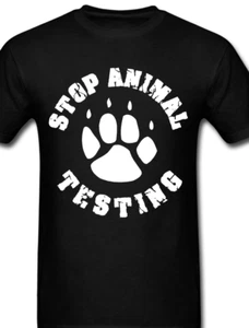 Stop Animal testing T shirt Tee Vegan Protest animal rights movement ALF organic - Picture 1 of 1