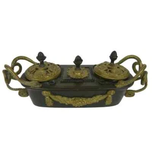 19th Century Regency Inkwell . Brass & Ormolu . Serpent Handles . Grand Tour - Picture 1 of 10