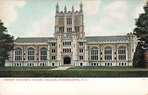 Poughkeepsie New York, Vassar College Bibliothek Gebäude, Vintage Postkarte - Bild 1 von 2