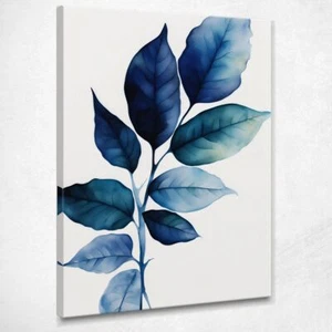 Quadro Botanico Moderno Foglie Blu Sfumature Acquatiche , btn19 quadro stampa su - Imagen 1 de 4