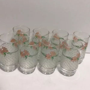 Vtg 8 House Of Lloyd Peach Lilly Floral Tumbler Drinking Glasses - Picture 1 of 6