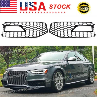 Stain Black RS4 Honeycomb Fog Light Grille For Audi A4 B8.5 S-Line S4 2012-2015 Foto 1 de 4