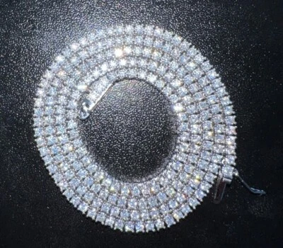 Теннисная цепочка ожерелье из чистого серебра 925 пробы с настоящим муассанитом проходит тестер - Изображение 1 из 4