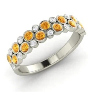 1.00CT Round Cut Natural Citrine Diamond Engagement Ring 14K White Gold size 6.5 - Picture 1 of 5