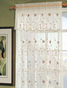 Creative Linens Embroidered Lace Roses Floral Window Curtain Panel Beige 1 Piece