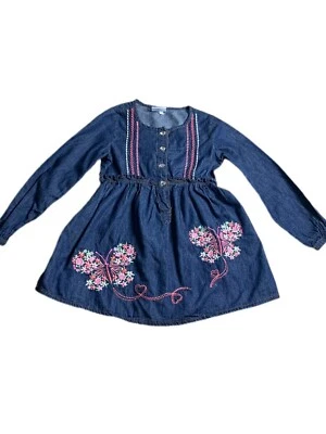 Nannette Girls Denim Long Sleeve Embroidered Butterfly Tunic Shirt 4T - Image 1 of 4