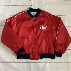 Giacca bomber vintage Budweiser King Of Beers raso taglia 2XL rossa made in USA - Foto 1 di 9
