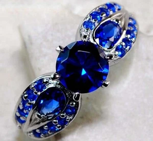 2CT Treated Blue Sapphire 925 Solid Sterling Silver Ring Jewelry Sz 8 MK1-6 - Picture 1 of 3