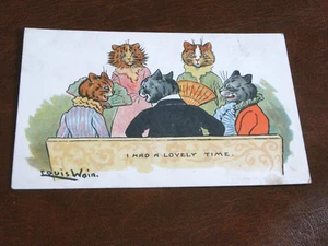 ORIGINAL LOUIS WAIN SIGNED ANTHROPOMORPHIC CAT POSTCARD - LOVELY TIME. - Picture 1 of 2
