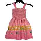 Vintage Hit Label by Stone Pink Gingham Rainbow Girl's Smocked Dress Sz 6