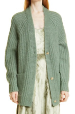 Vince Womens Cardigan Plus XXXL 3XL Green Alpaca Wool Ribbed Pocket Sweater