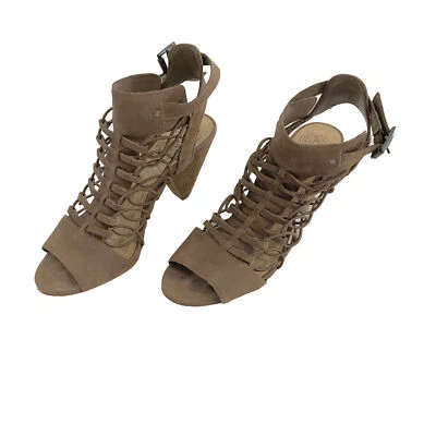 Женские кожаные босоножки Vince Camuto размер 7,5 цвет Evel Smoke Taupe в клетке на сложенном каблуке - Изображение 1 из 4