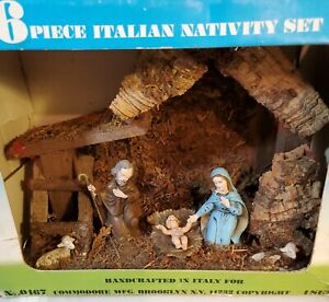 Vintage 6 Piece Italian Nativity Set Commodores Manger Original Box Christmas 