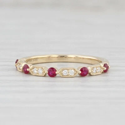 New 0.25ctw Diamond Ruby Stackable Ring 14k Yellow Gold Size 6.5 Wedding Band - Image 1 of 4