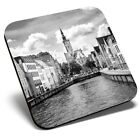 Square Single Coaster bw - Brugge Belgium Canal River View  #42636