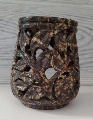 Yankee Candle & Co Soapstone Rose Dark Candle Holder Brown Cut Away - Image 1 of 4