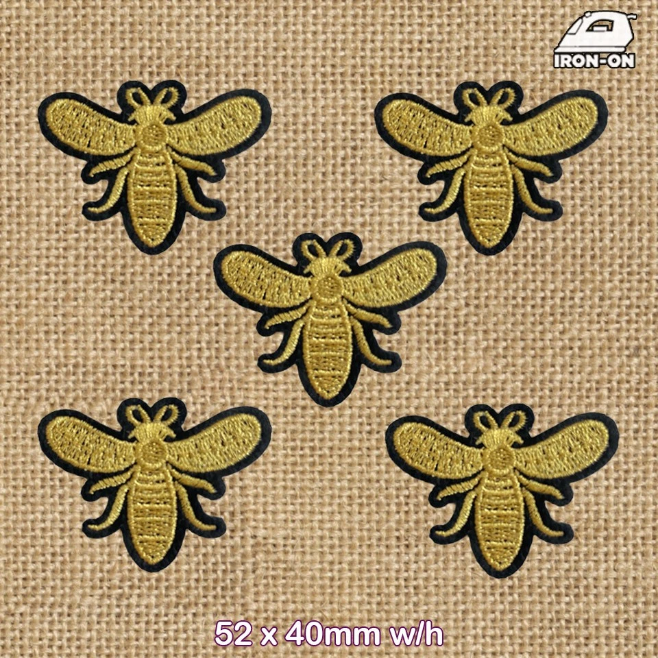 5pc Bee Small Gold Insect Embroidered Patch Cloth Iron On Applique sew #1838 - image 1 of 1